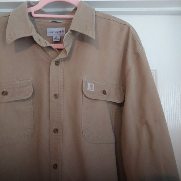 Carhartt Button Up Shirt Mens XL Rugged Flex Original Fit Tan Khaki Pocket - Picture 4 of 12